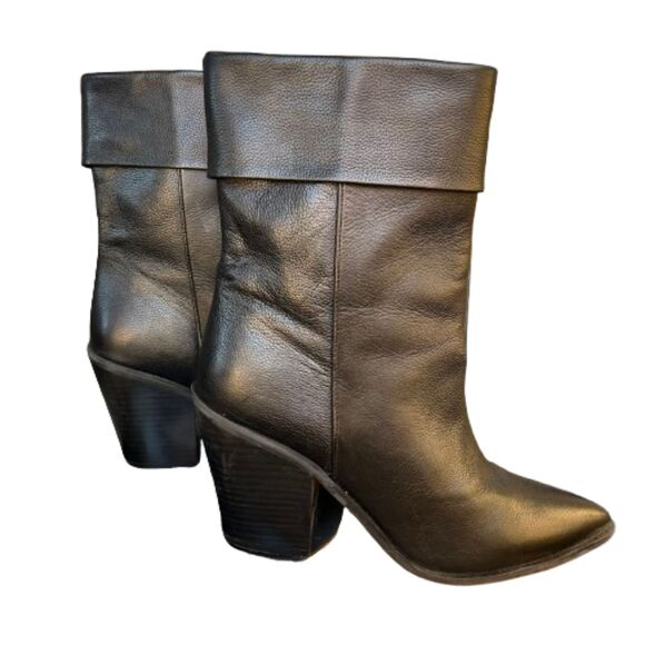 Lisa Vicky Womens Steady Western Black Leather Block Heel Bootie Size 9M - Picture 7 of 7